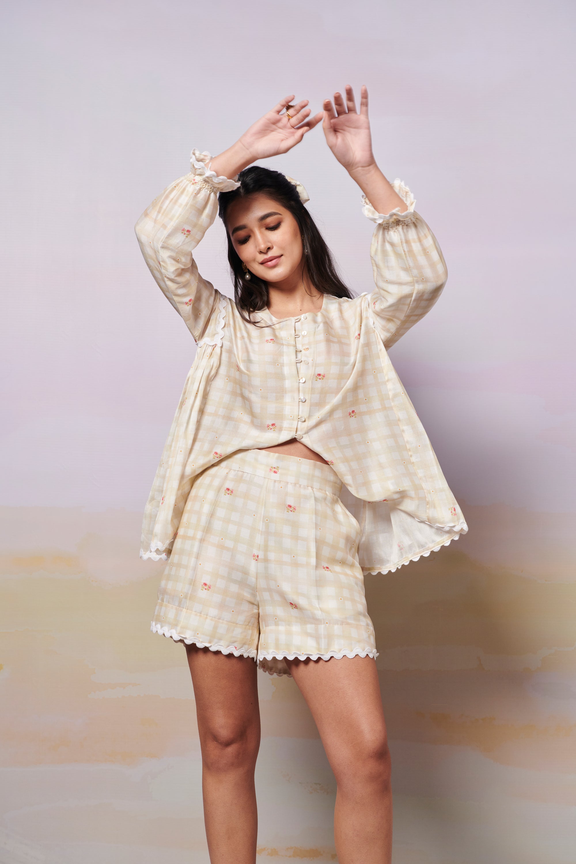 After Glow Rosette Shirt Top and Shorts Co-Ord set