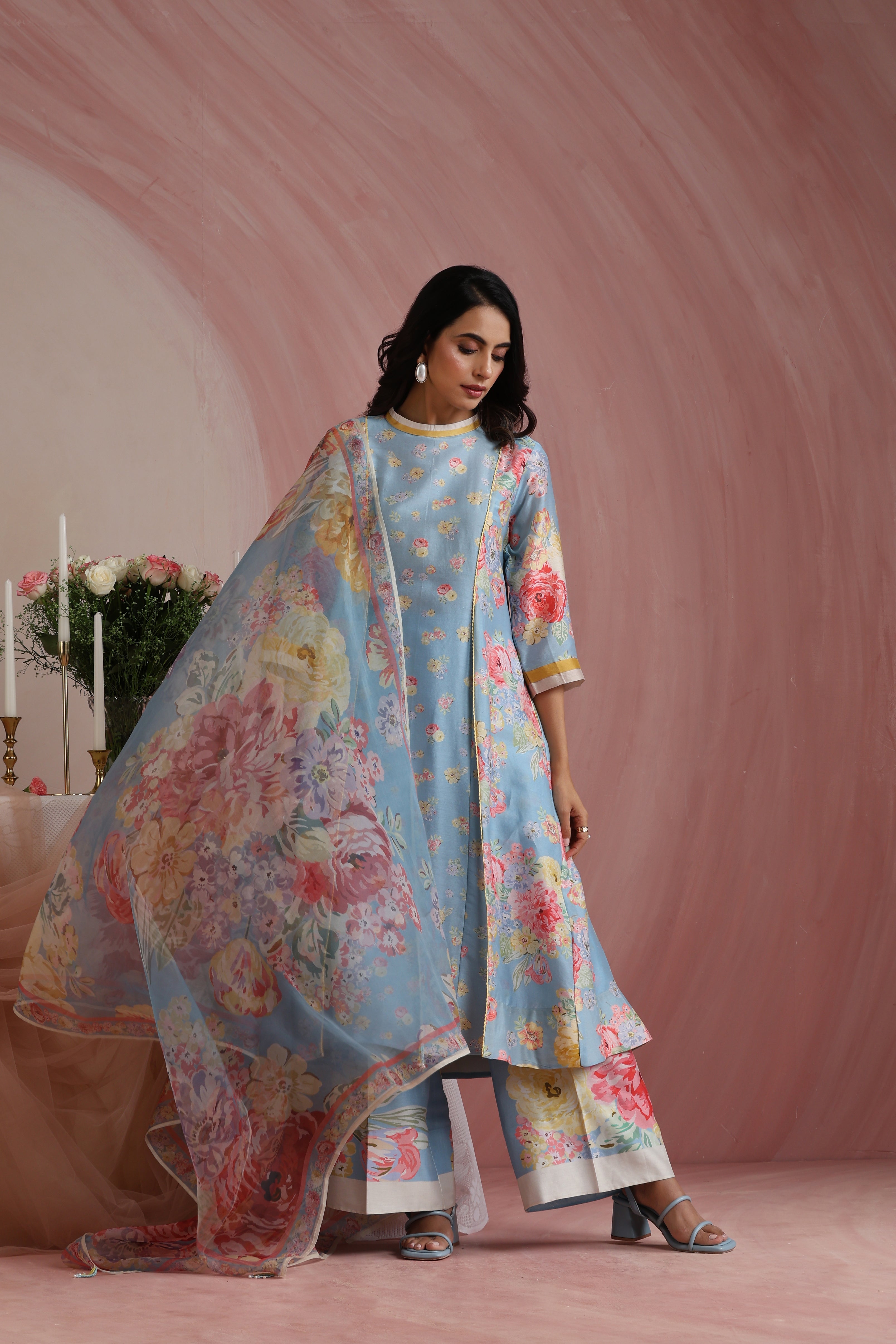 Powder Light Blossoms Kurta Set