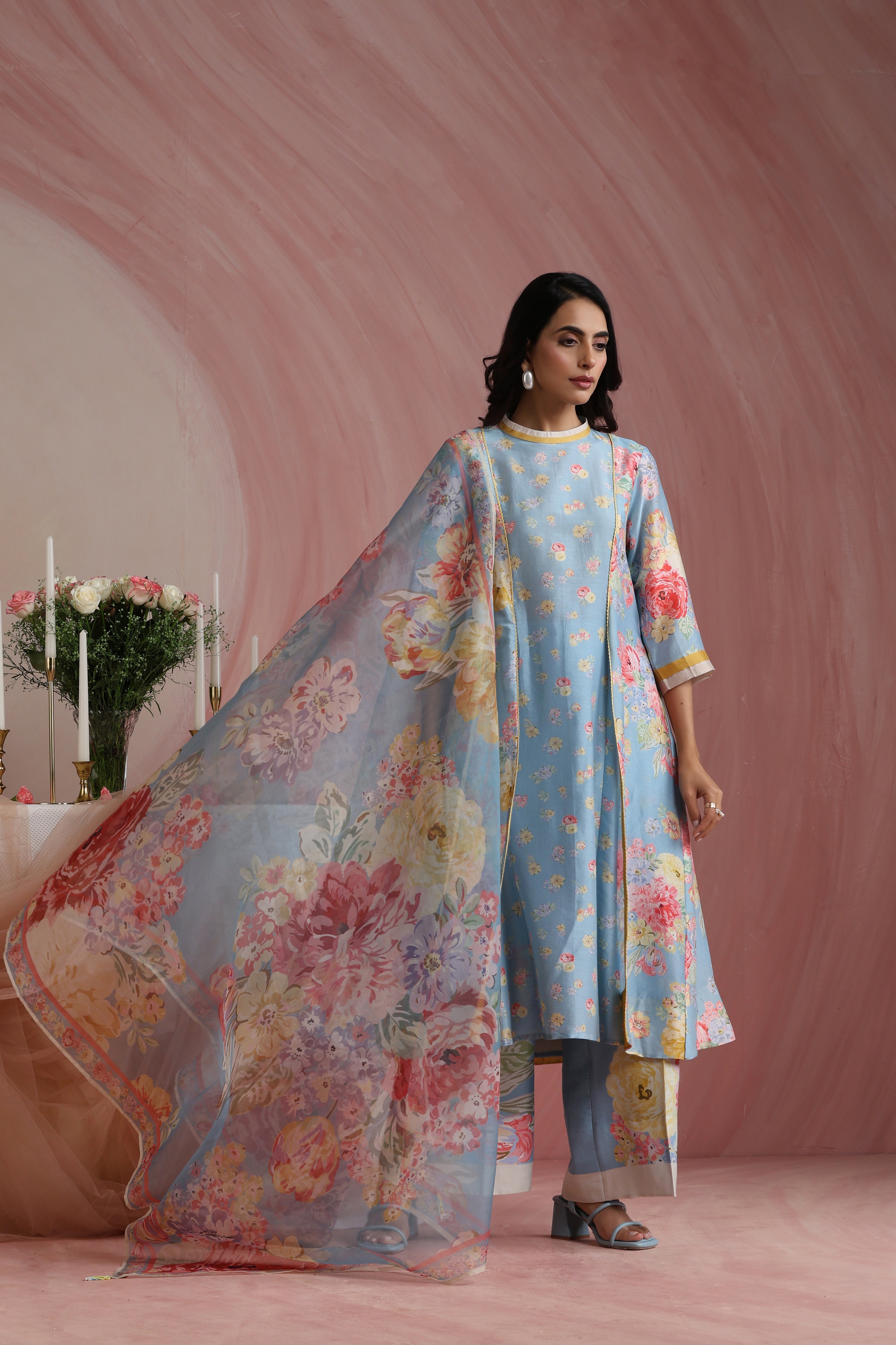 Powder Light Blossoms Kurta Set