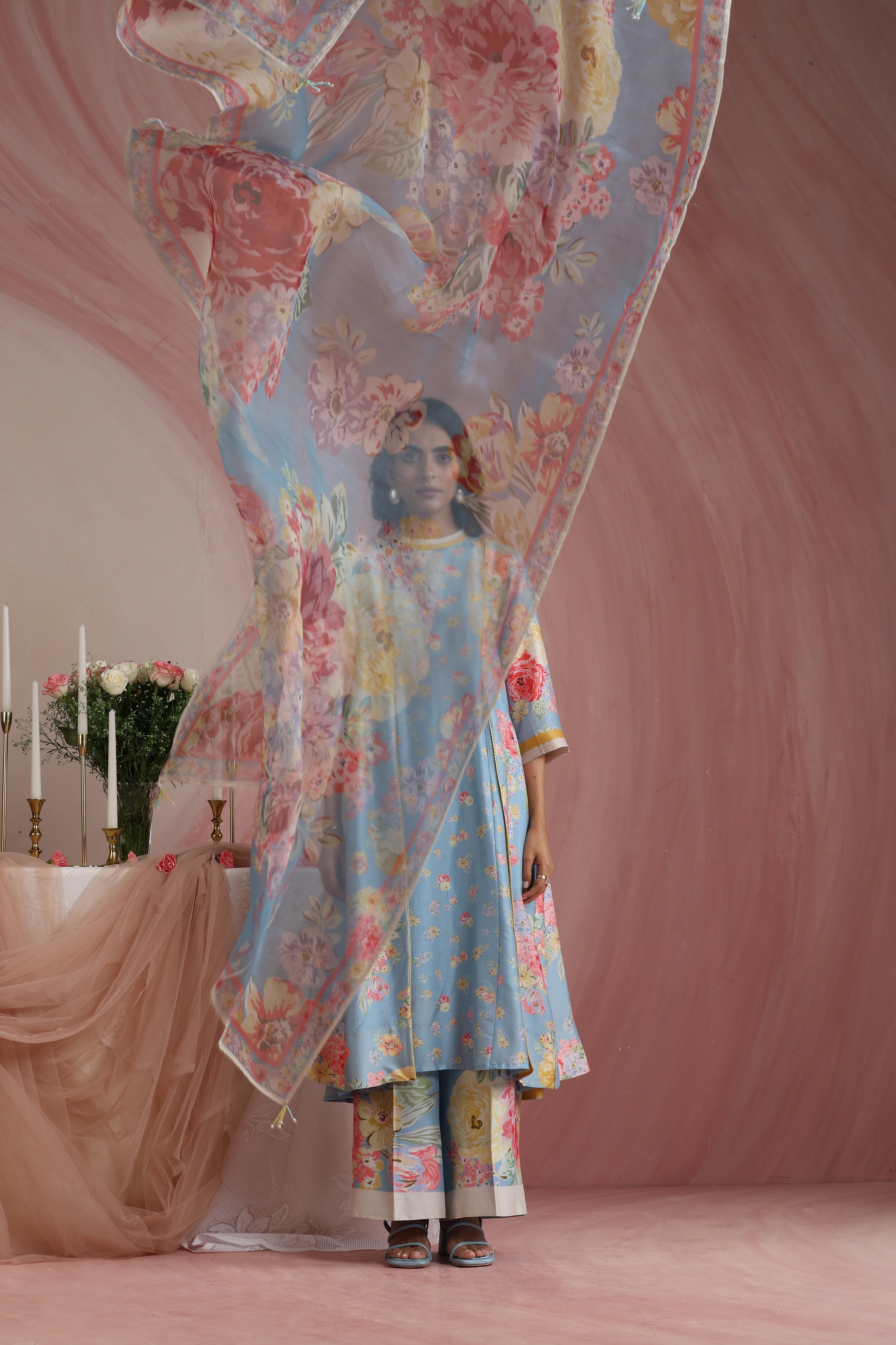 Powder Light Blossoms Kurta Set