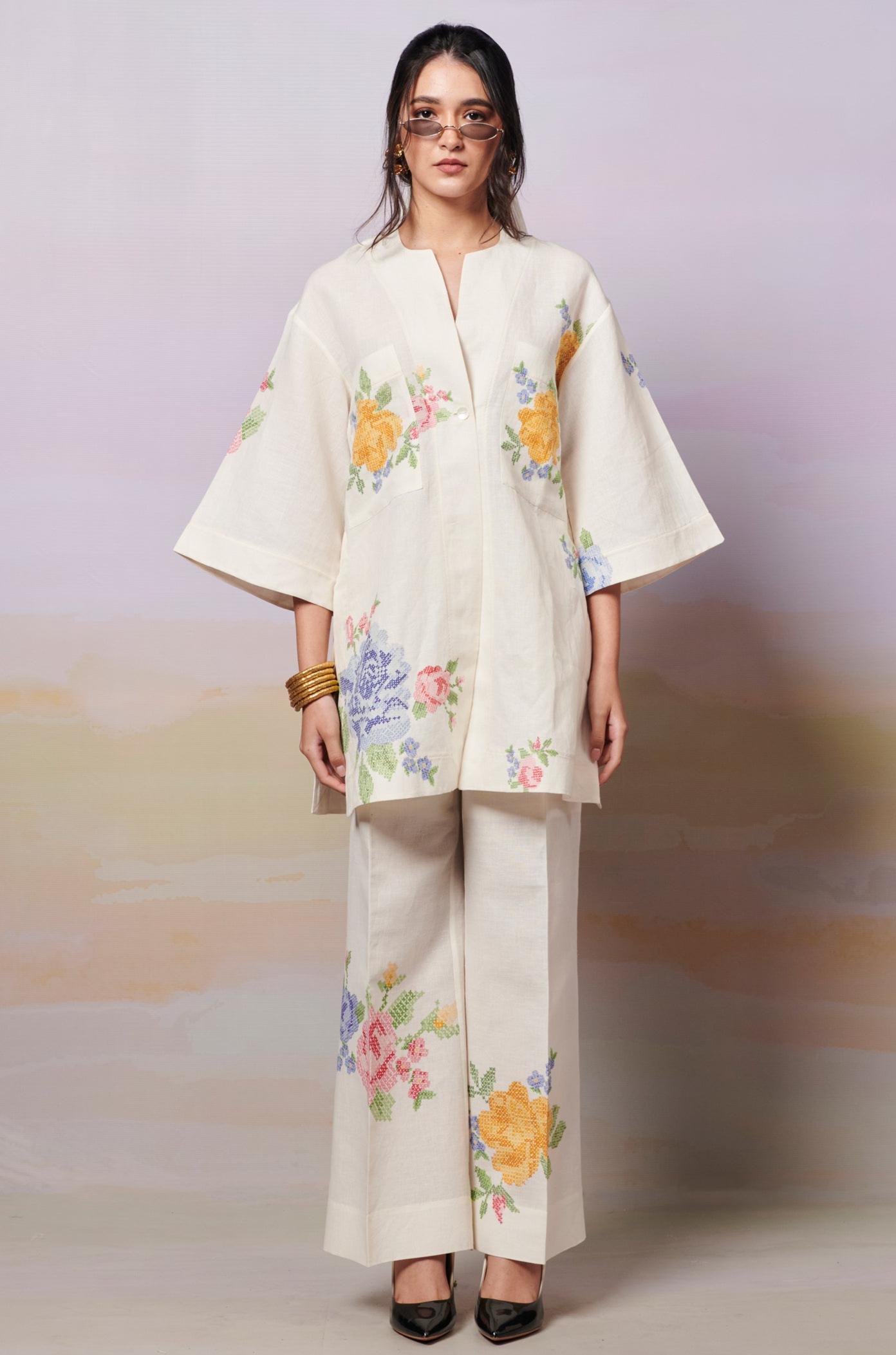 Summer Rose Kurta shirt and Trousers co-ord set