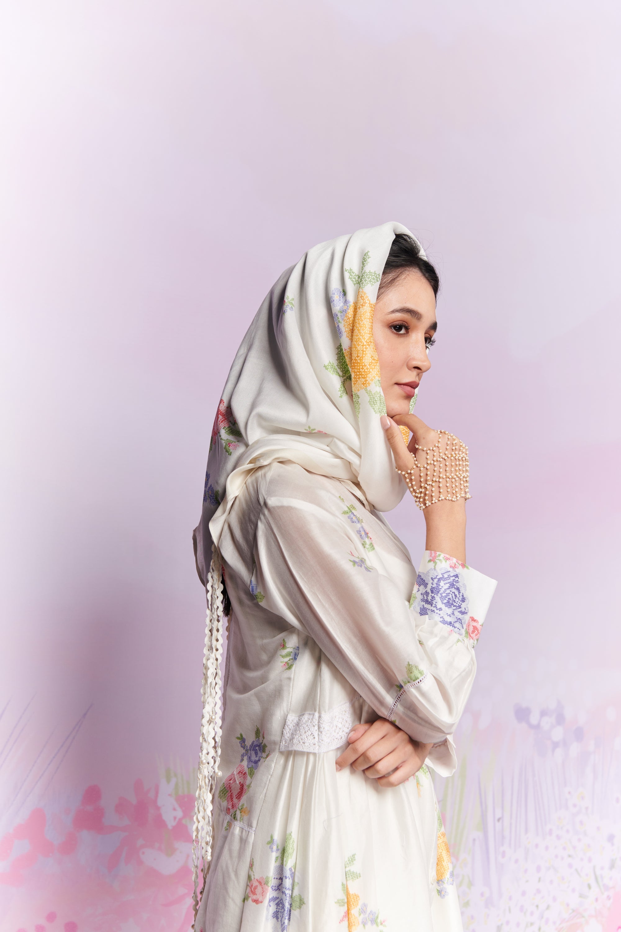 Summer Rose Kurta and trousers co-ord set with Scarf