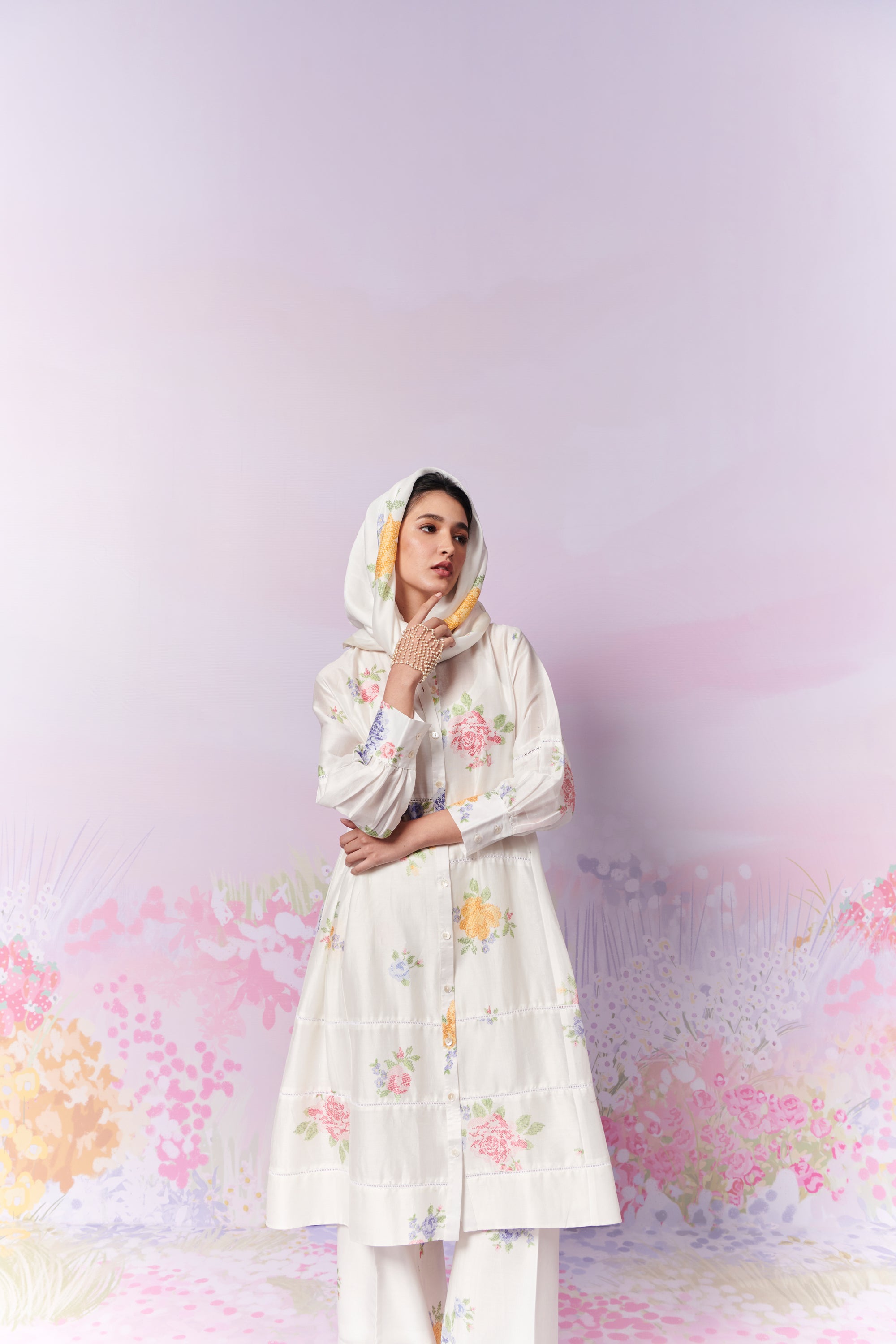 Summer Rose Kurta and trousers co-ord set with Scarf