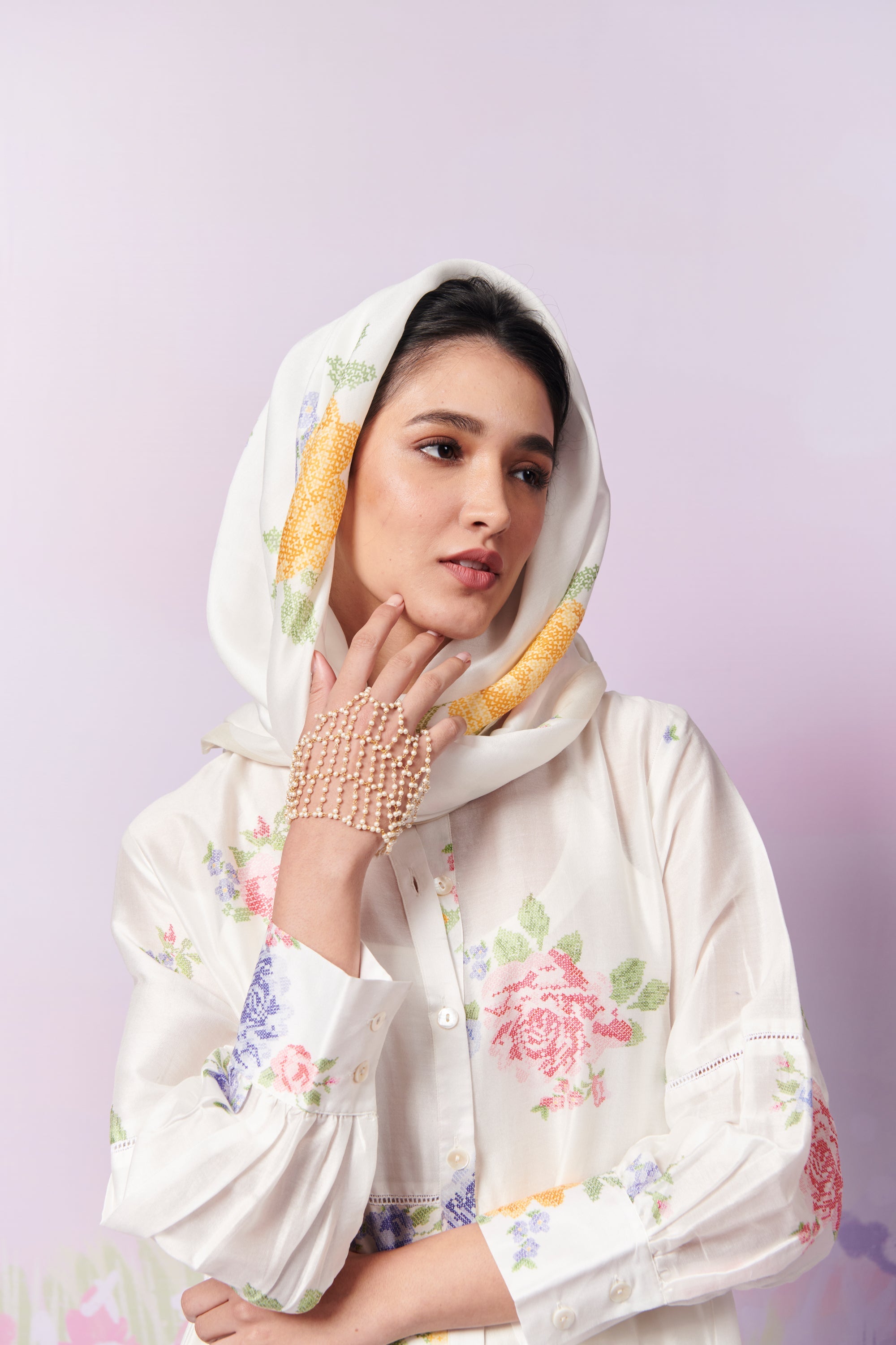 Summer Rose Kurta and trousers co-ord set with Scarf