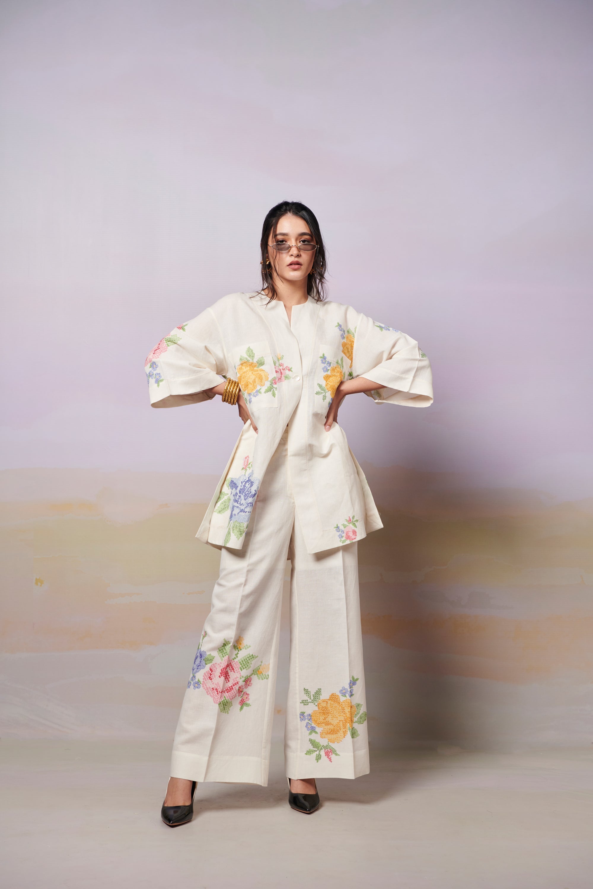 Summer Rose Kurta shirt and Trousers co-ord set