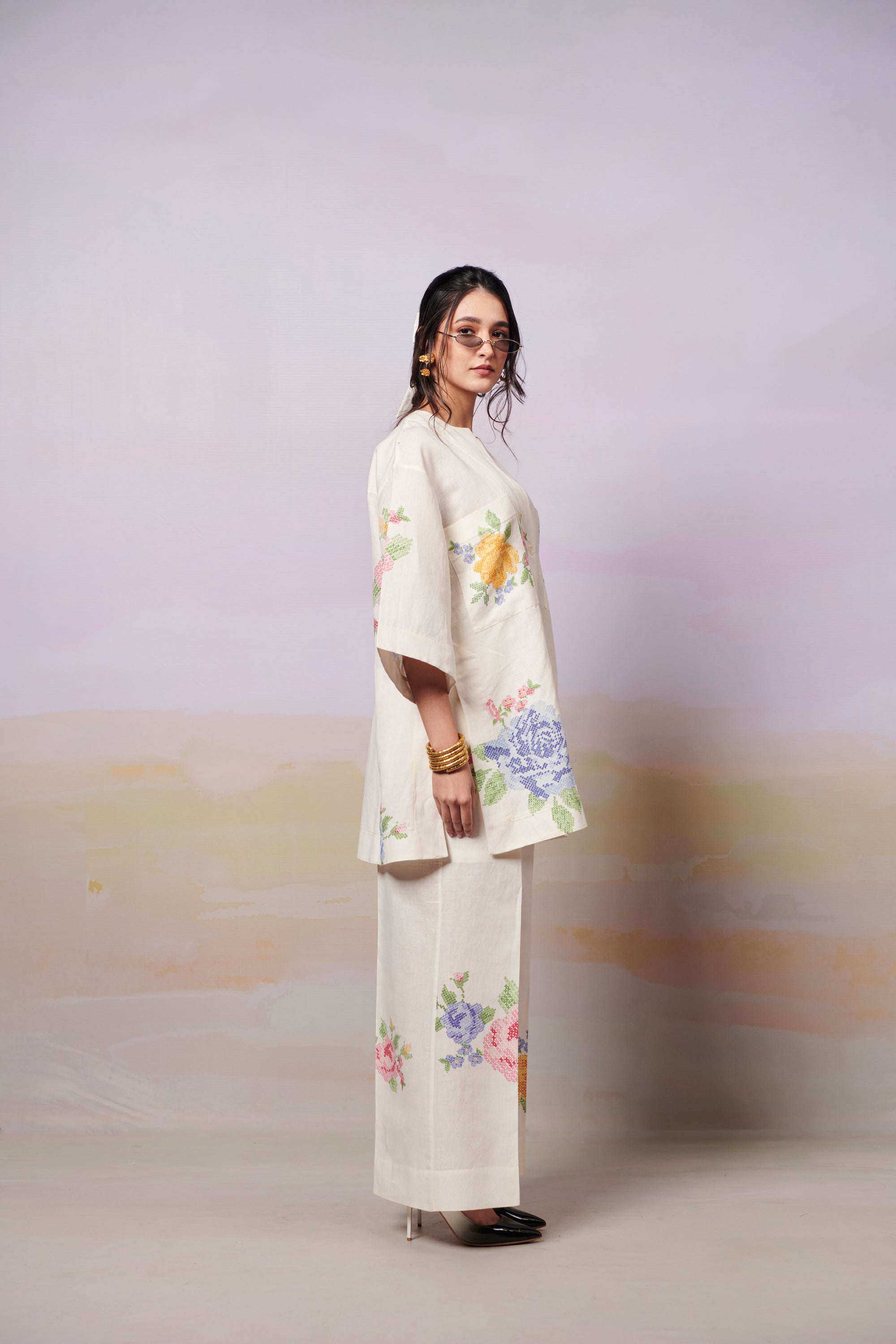 Summer Rose Kurta shirt and Trousers co-ord set