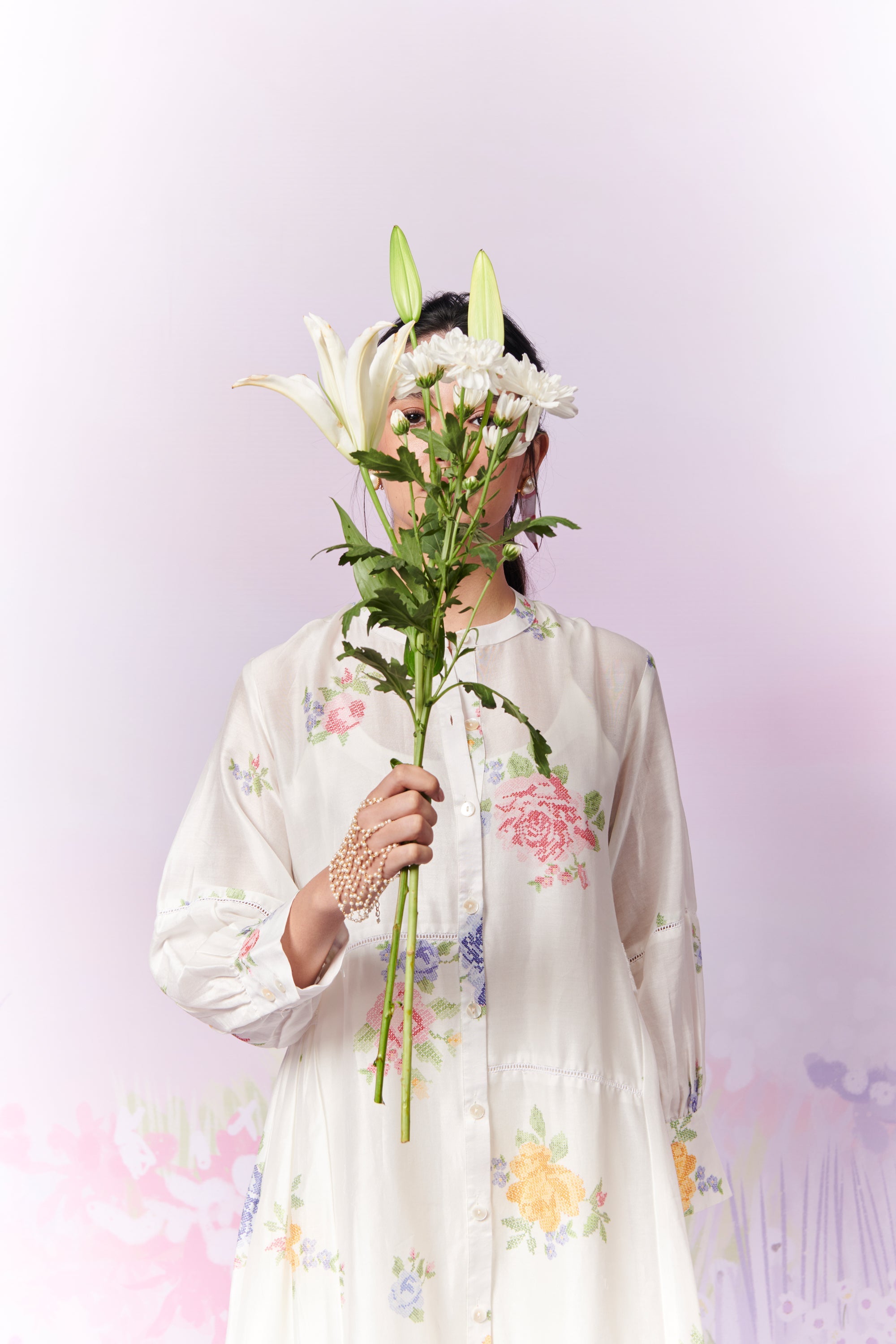 Summer Rose Kurta and trousers co-ord set with Scarf