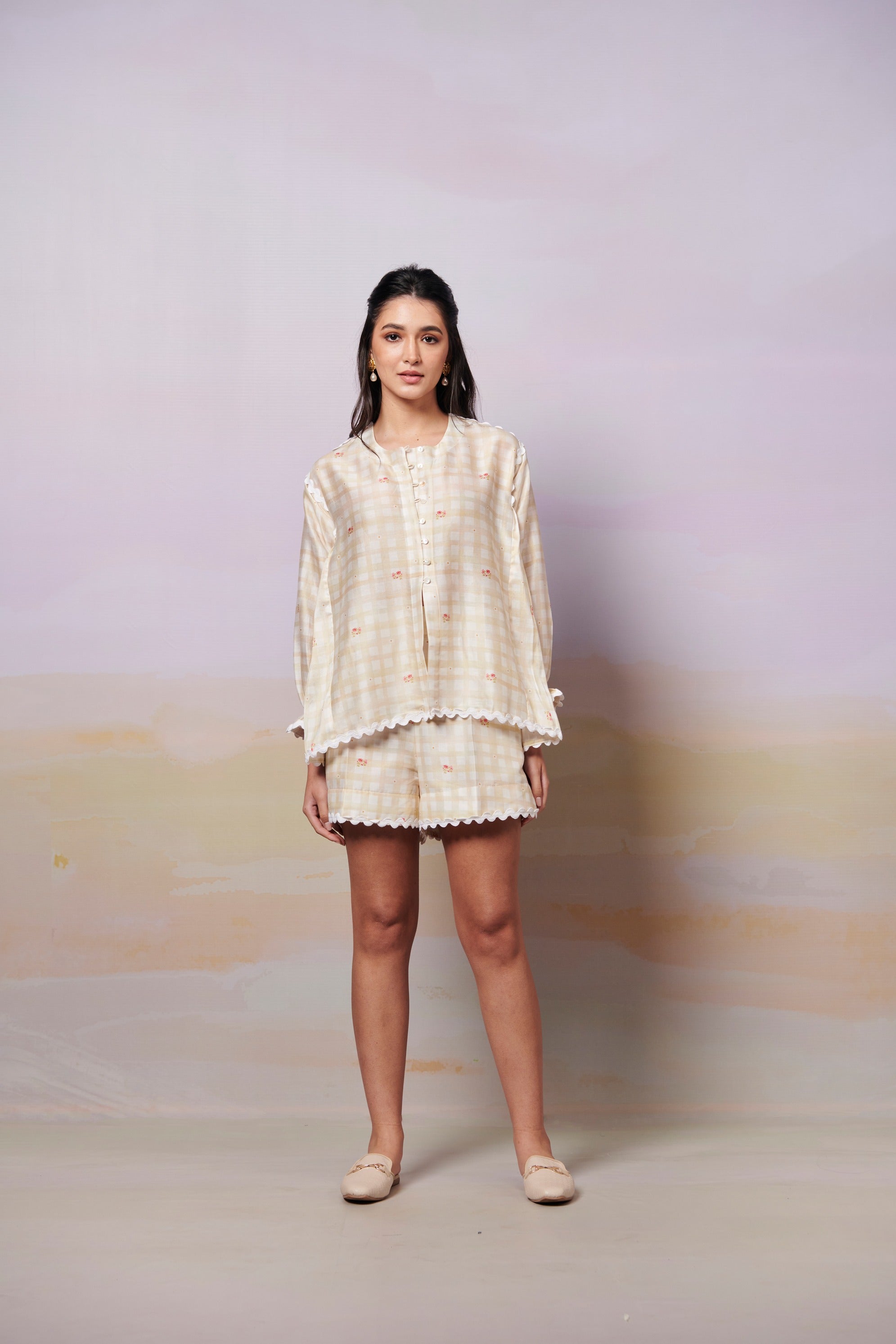 After Glow Rosette Shirt Top and Shorts Co-Ord set