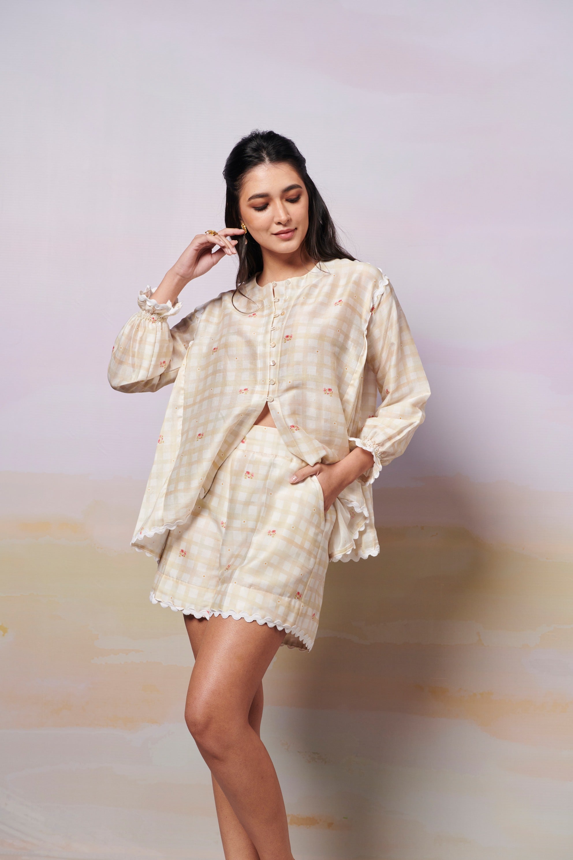 After Glow Rosette Shirt Top and Shorts Co-Ord set